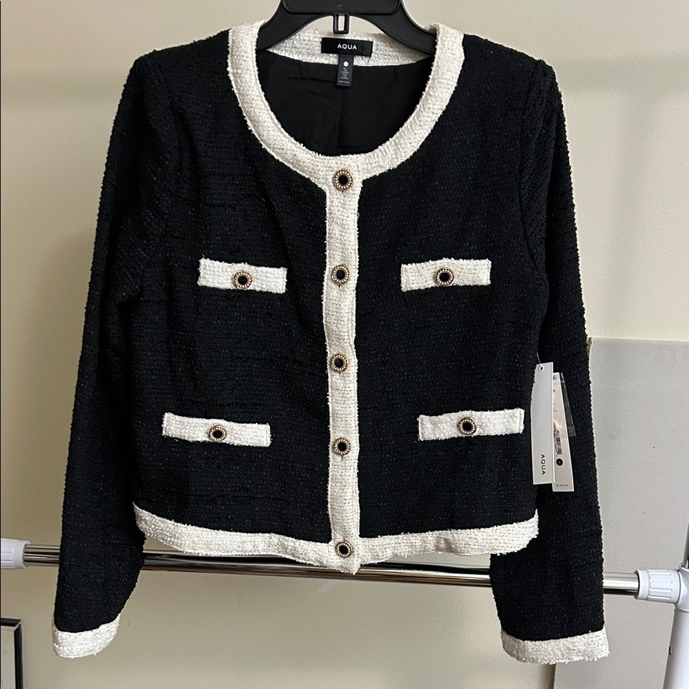 Aqua Black Blazer with White Trim